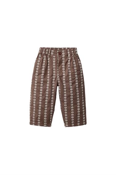 OHLAPNE HLAČE Z VEZENO IN POTISKANO TKANINO - Rjava od Zare