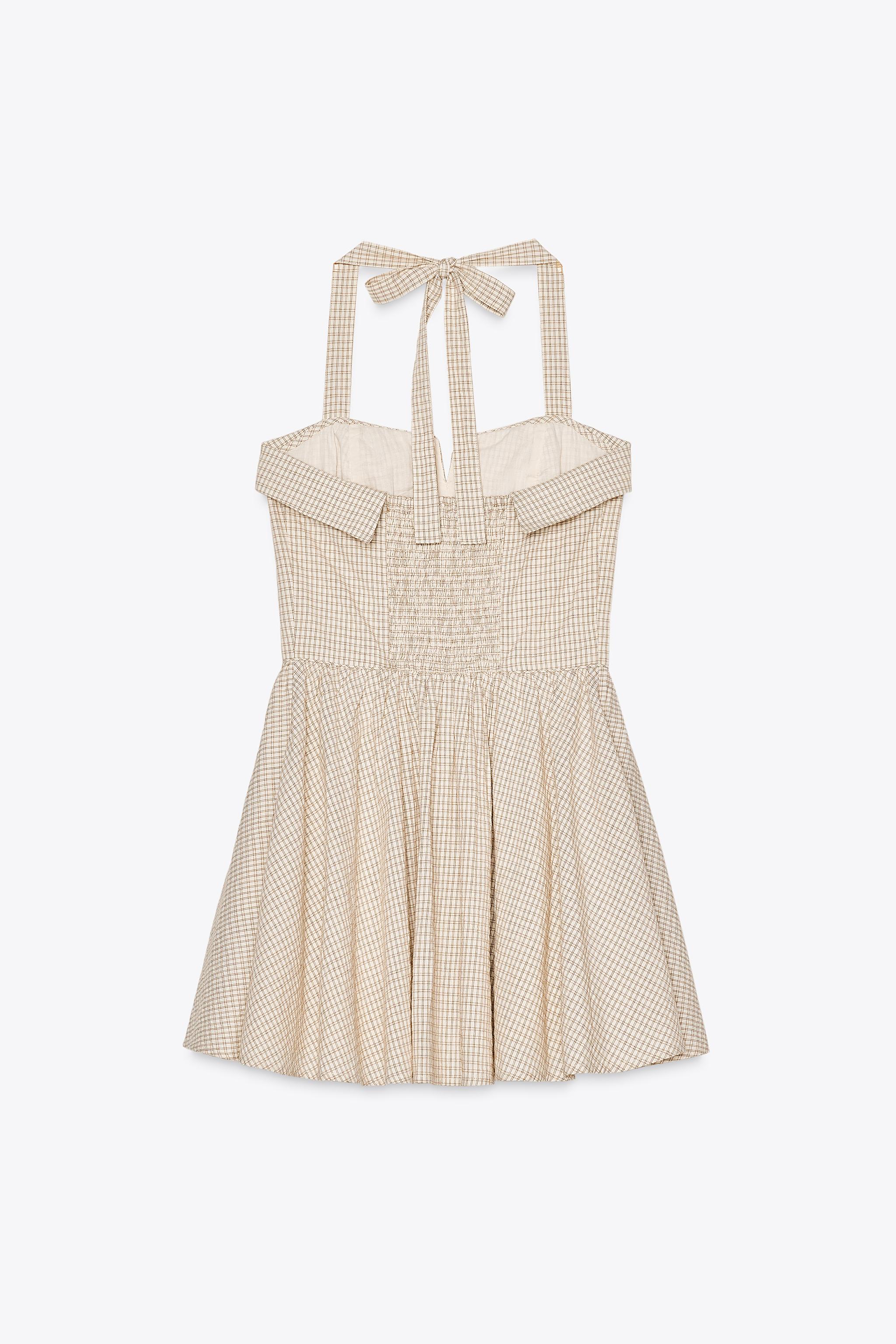 CHECKERED HALTER DRESS - Brown / Ecru | ZARA United States