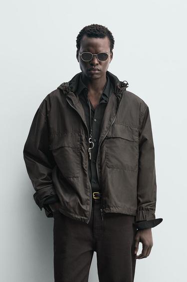 Zara HOODED TECHNICAL JACKET - Brown