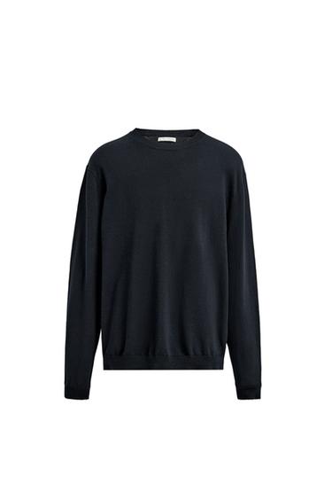 كنزة بقصة عادية قطن - كتان - بحري داكن الخاص بـ Zara