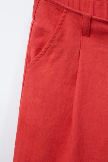 PANTALON DROIT 100 % LIN - Rouge de Zara - Image 3