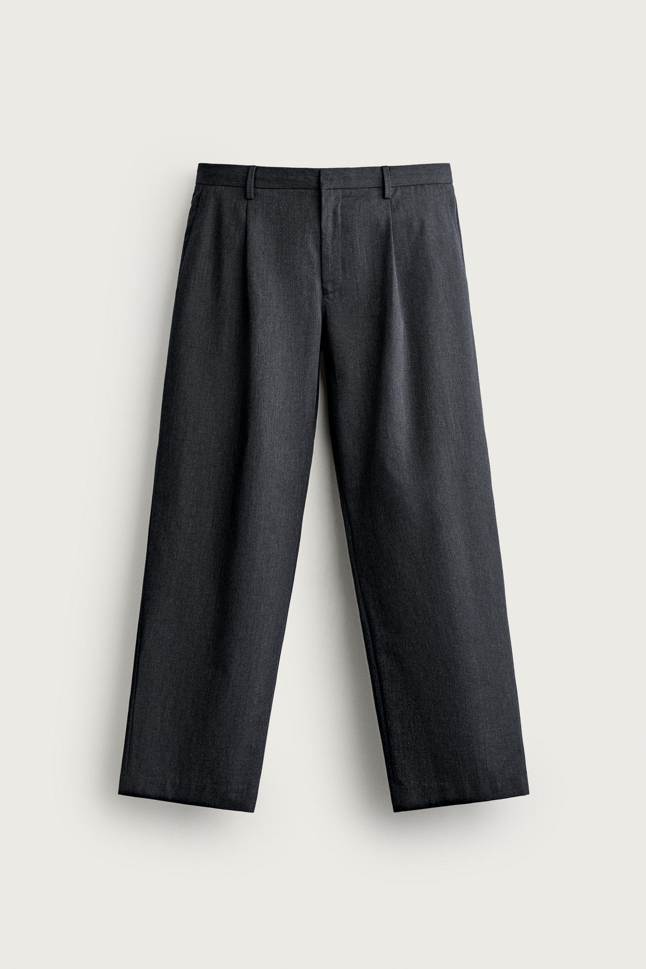 REGULAR FIT PLEATED SUIT PANTS — Bluish