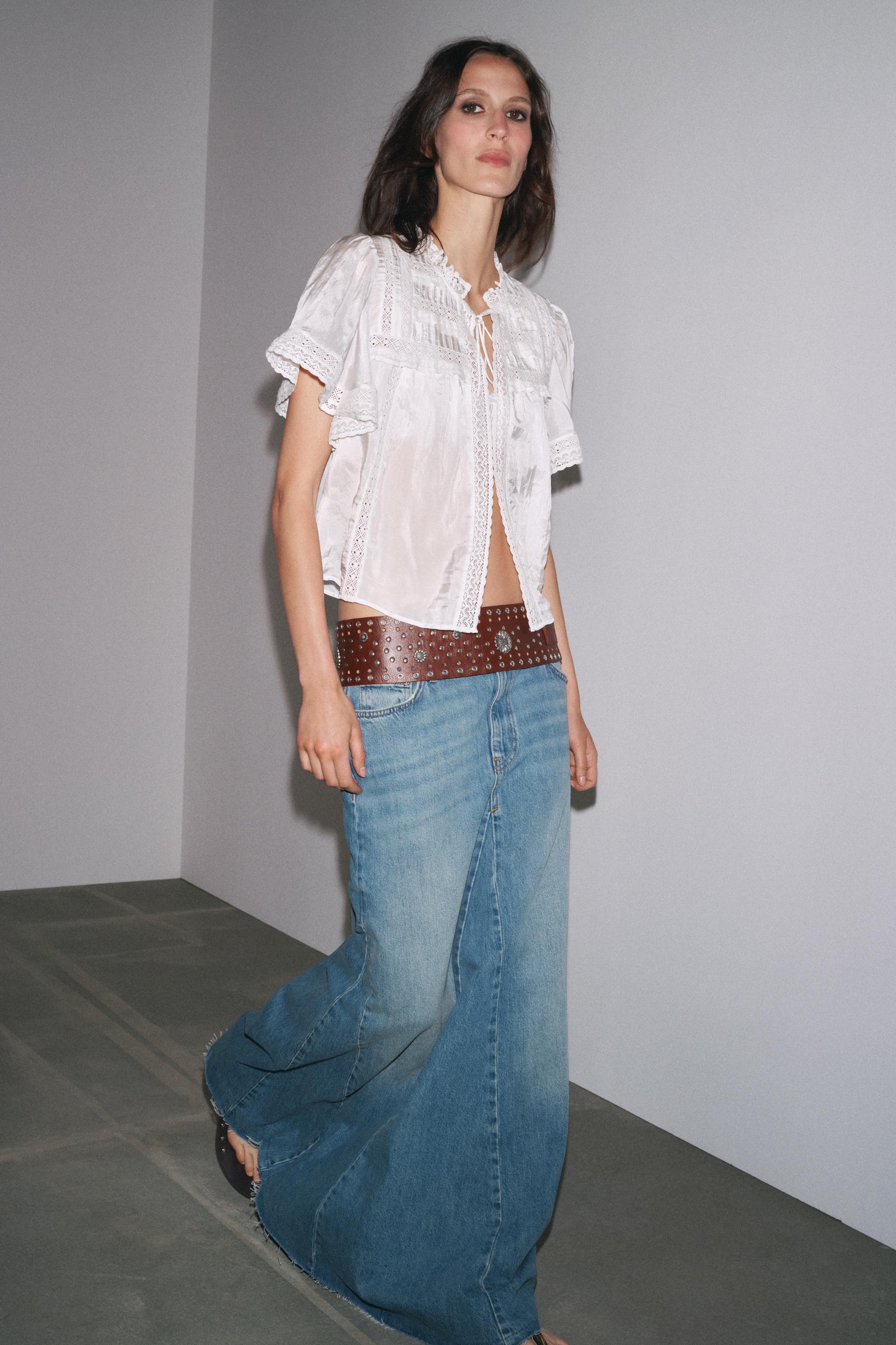 サテンレーストリムトップス ZW COLLECTION - ホワイト | ZARA