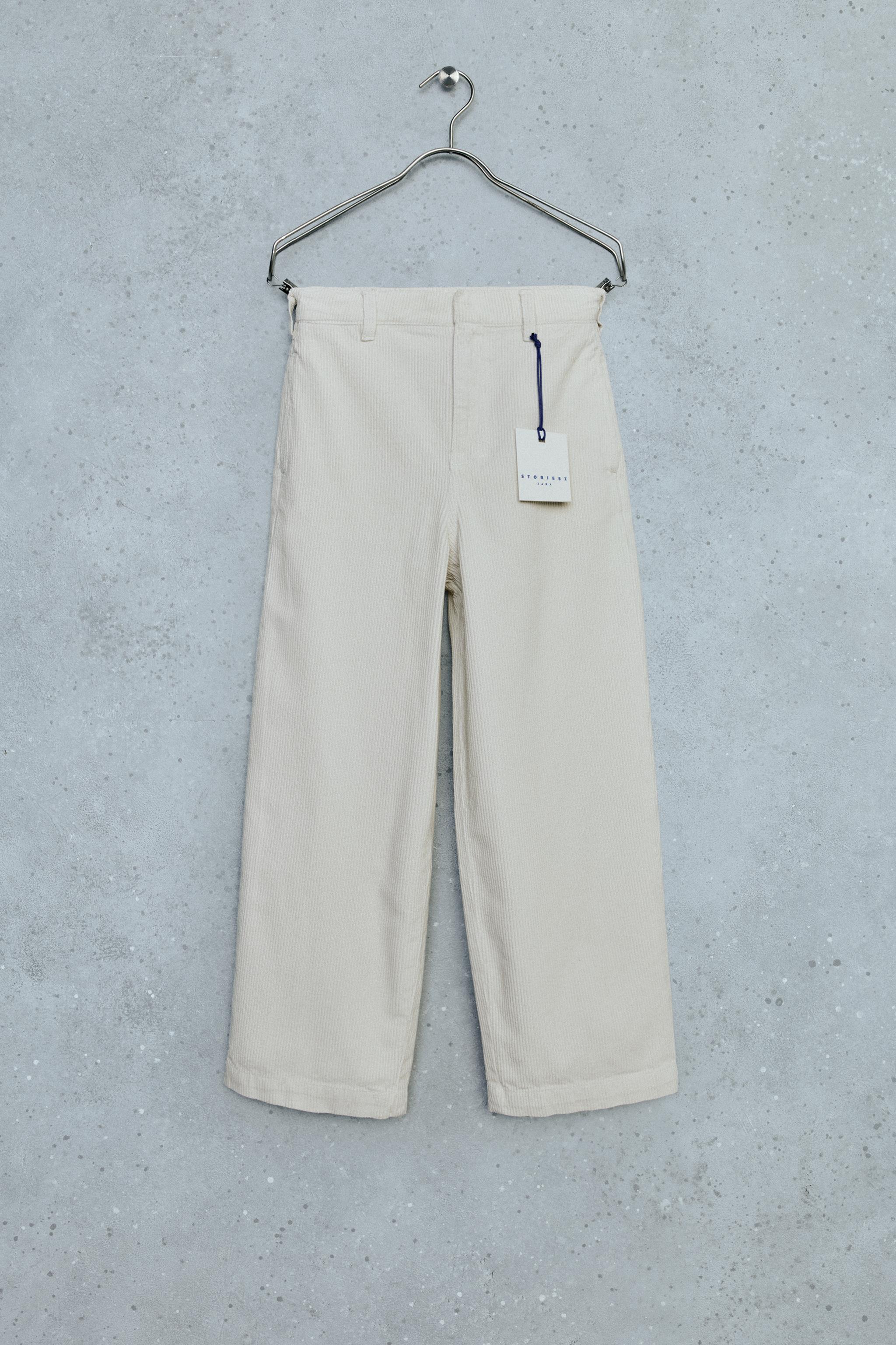 STORIESZ - RELAXED-FIT CORDUROY PANTS WITH CUFFED HEM — Ecru