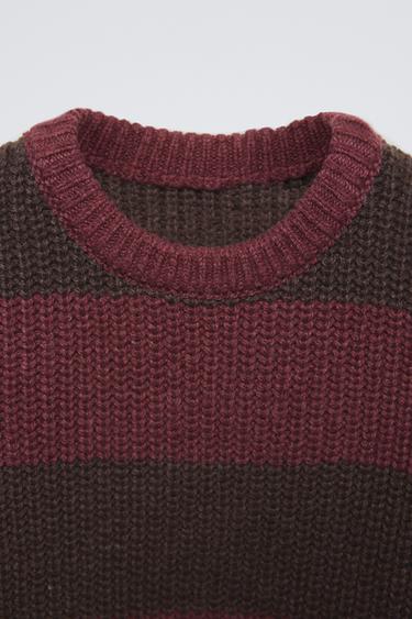 STRIPED KNIT SWEATER - Burgundy by Zara - Image 2