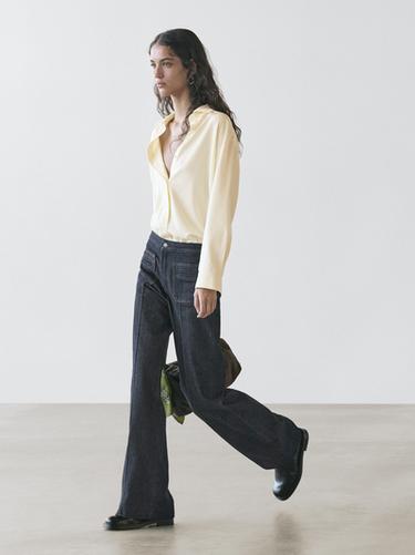 Jean flare taille haute avec poches - Bleu de Zara