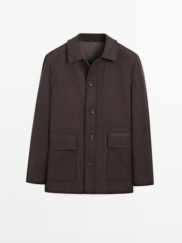 Zara Mid-length herringbone wool blend coat - Chocolate