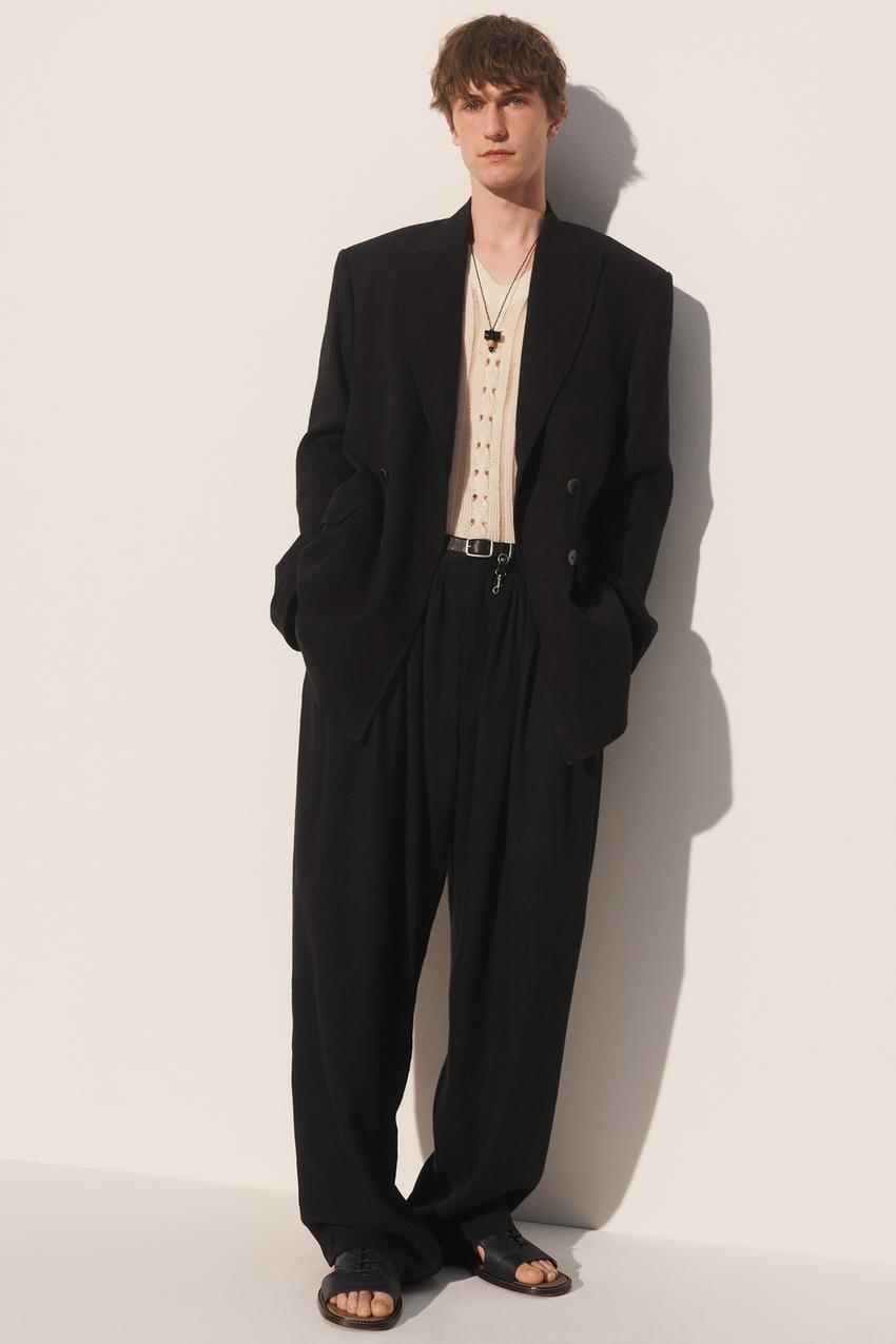Zara - Linen - Lyocell Pleated Suit Pants - Black - 29 (Us 29) - Man Zara - Linen - Lyocell Pleated Suit Pants - Black - 29 (Us 29) - Man