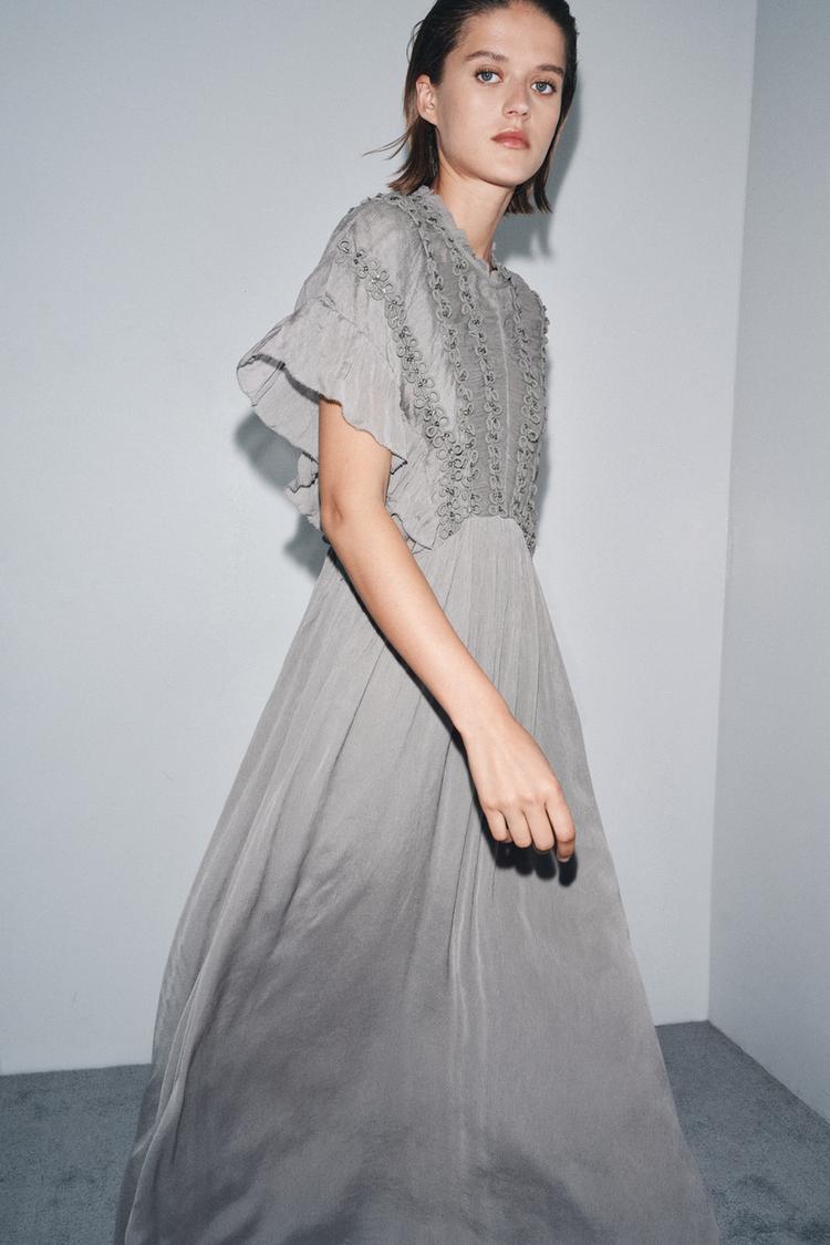 Maxi Dress Zara Grey Embroidered Dress Zara Basic Grey Embroidered