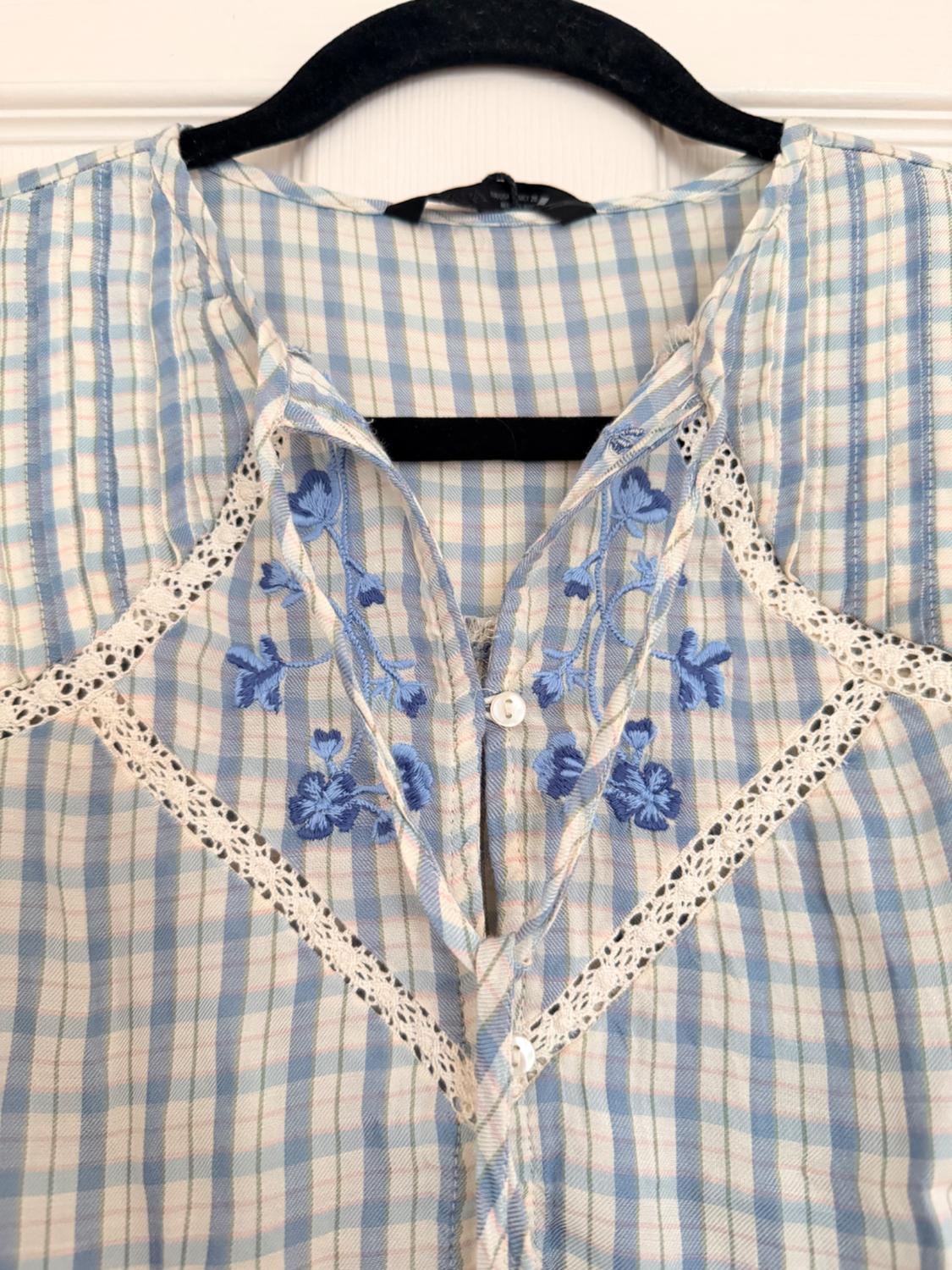 EMBROIDERED PLAID LACE INSERT TOP - Image 2