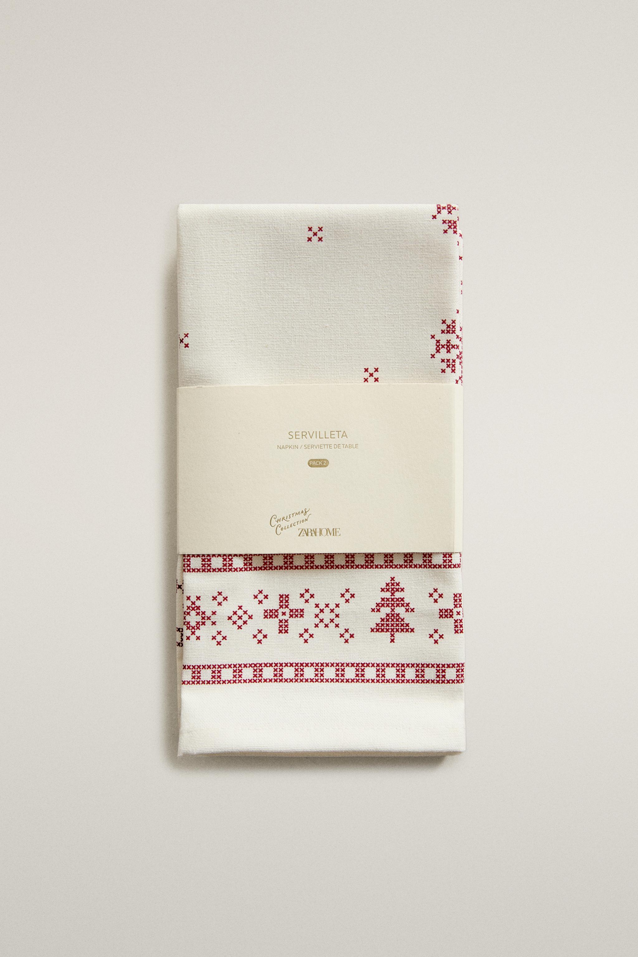 PACK OF CHRISTMAS BORDER PRINT COTTON NAPKINS (PACK OF 2)