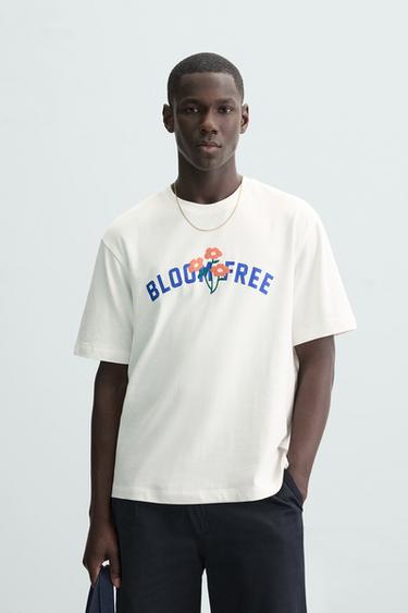 EMBROIDERED SLOGAN T-SHIRT - Oyster-white by Zara