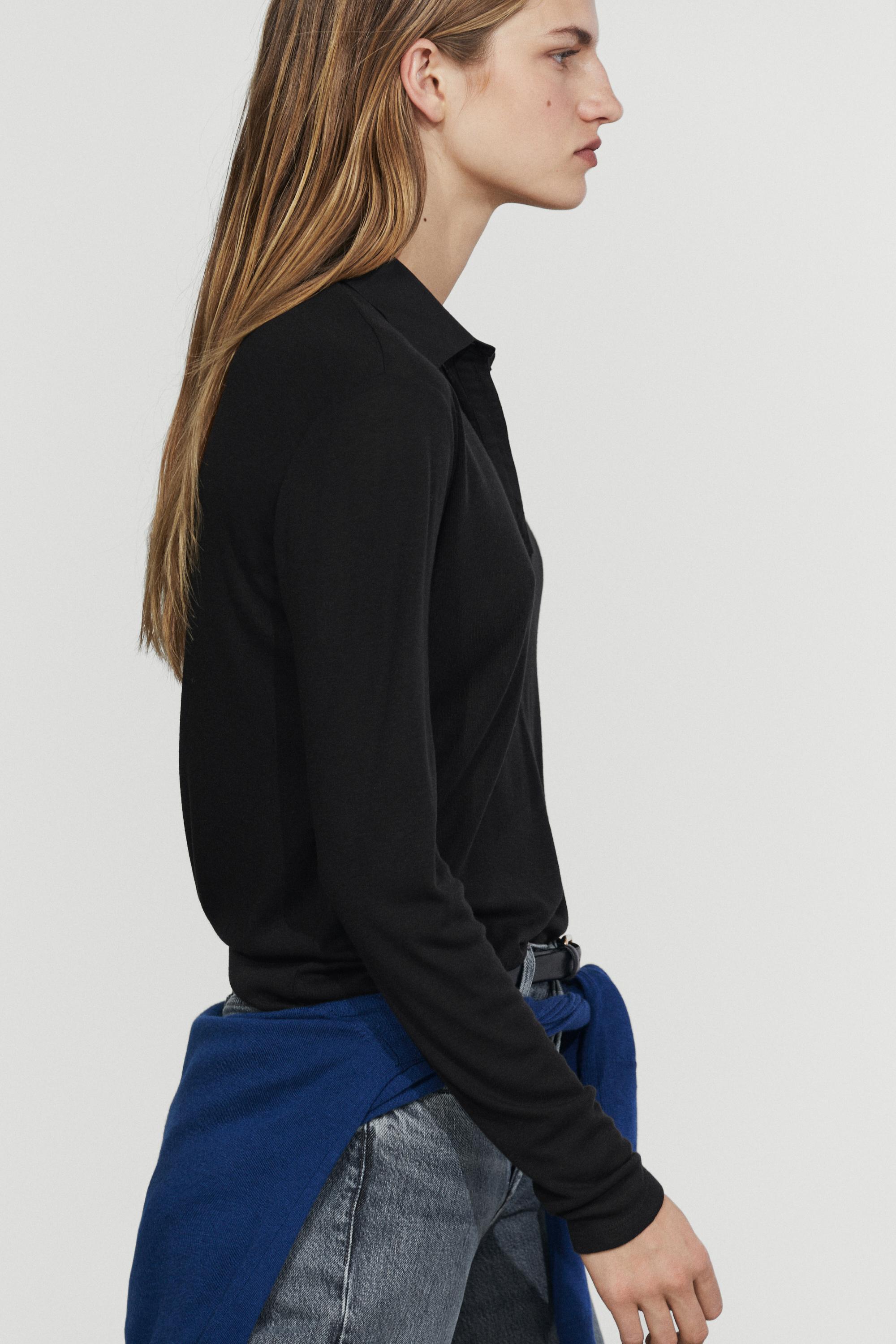 Long sleeve wool polo shirt