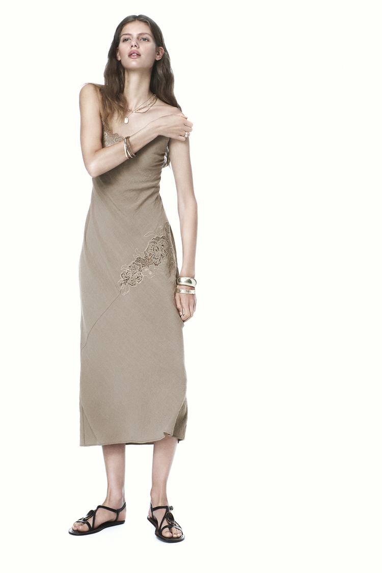 EMBROIDERED MIDI SLIP DRESS