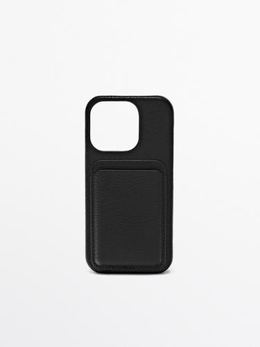 Coque iPhone 16 Pro en cuir nappa - Noir de Zara