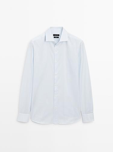 Zara 100% cotton double-stripe shirt - Green stripe - Image 0