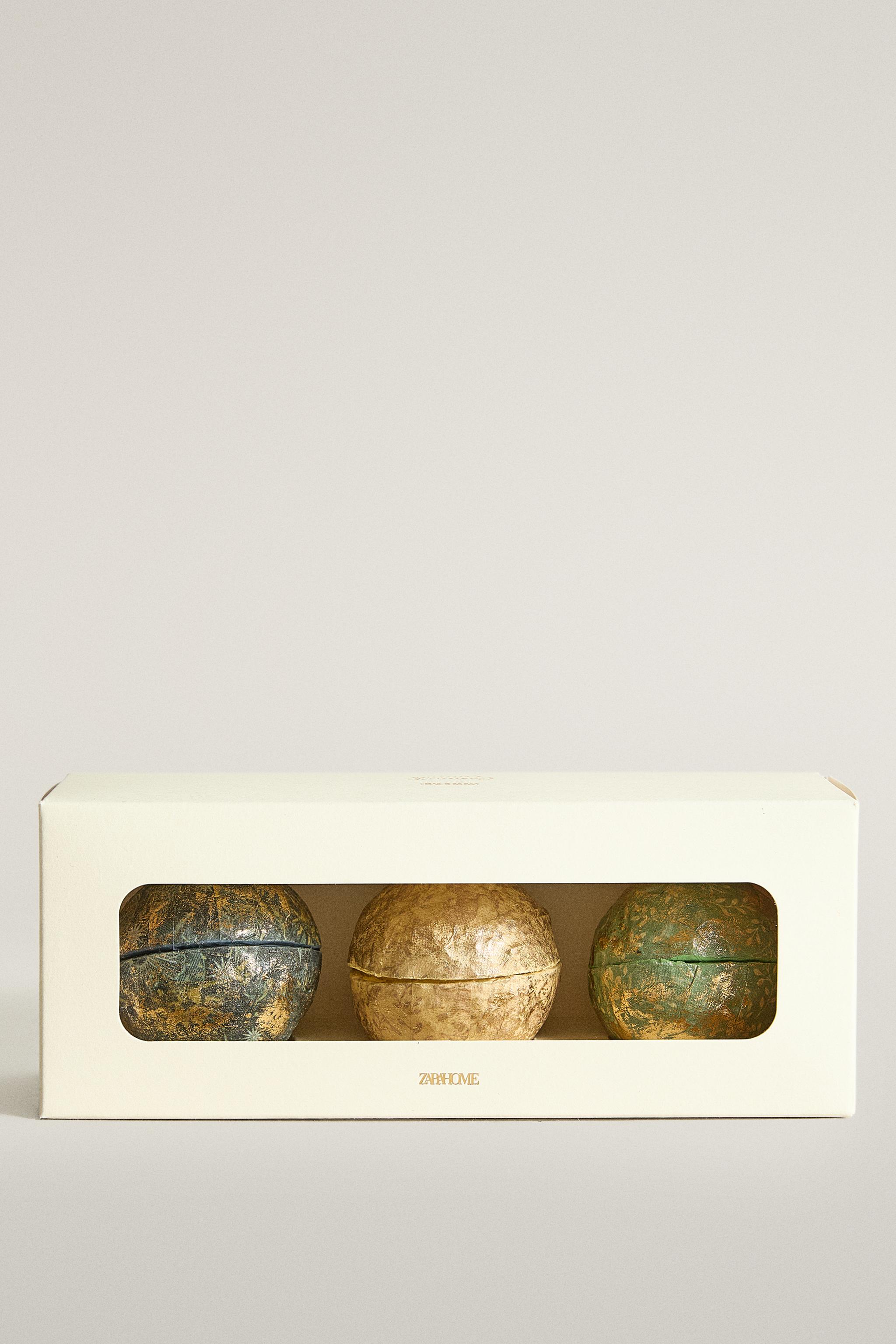 LOT DE 3 MARQUE-PLACES BOULE EN PAPIER MÂCHÉ NOËL