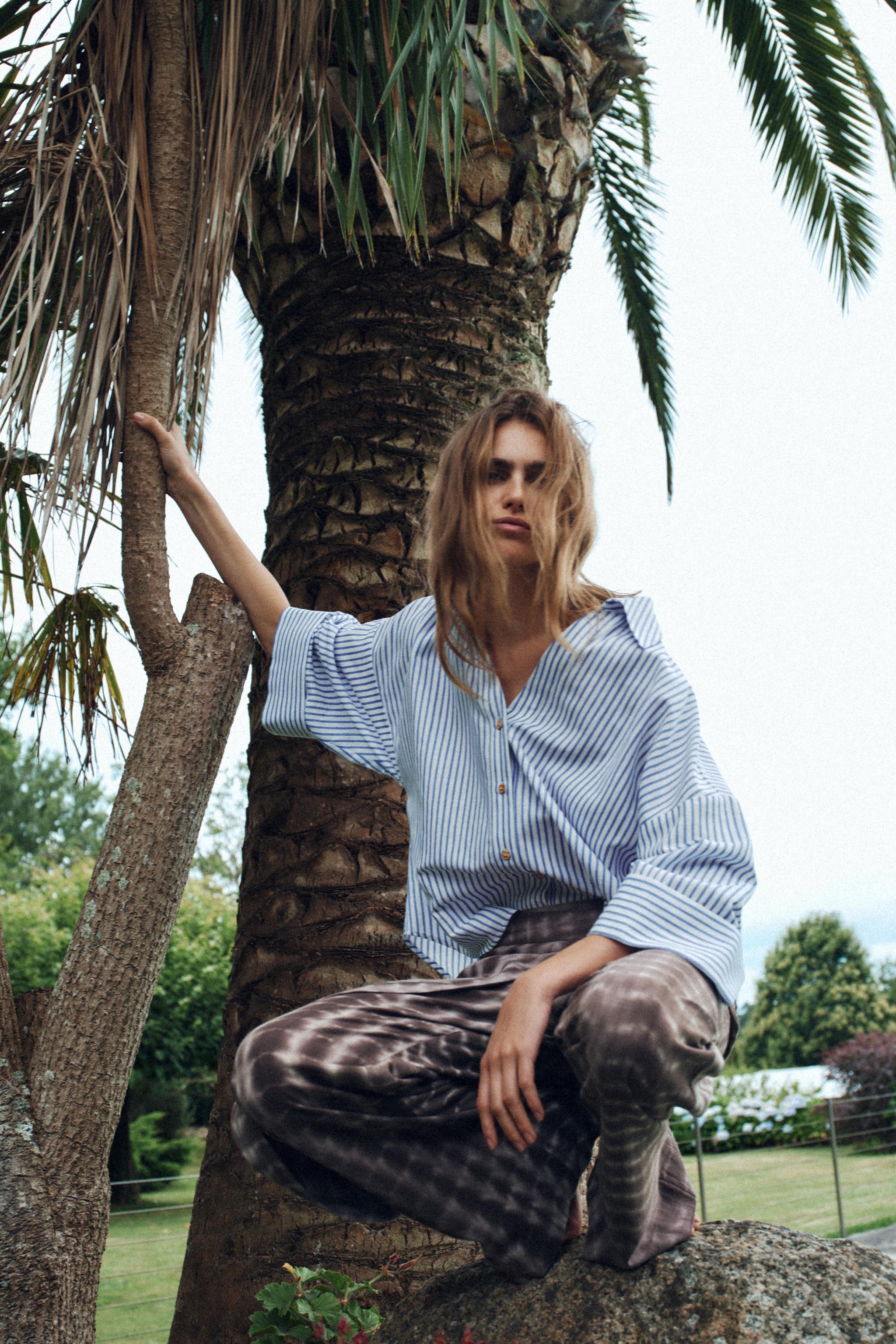 ZARA - ZARA ストライプ リネンブレンド シャツ Mサイズの通販