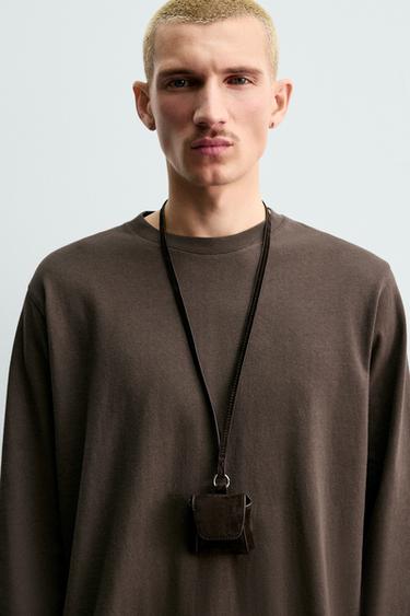 LEATHER EARPHONE HOLDER WITH PENDANT - Brown by Zara - Image 1