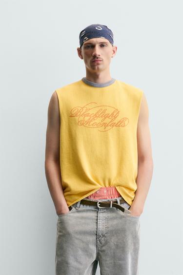 Zara PRINTED KNIT TANK TOP - Yellow