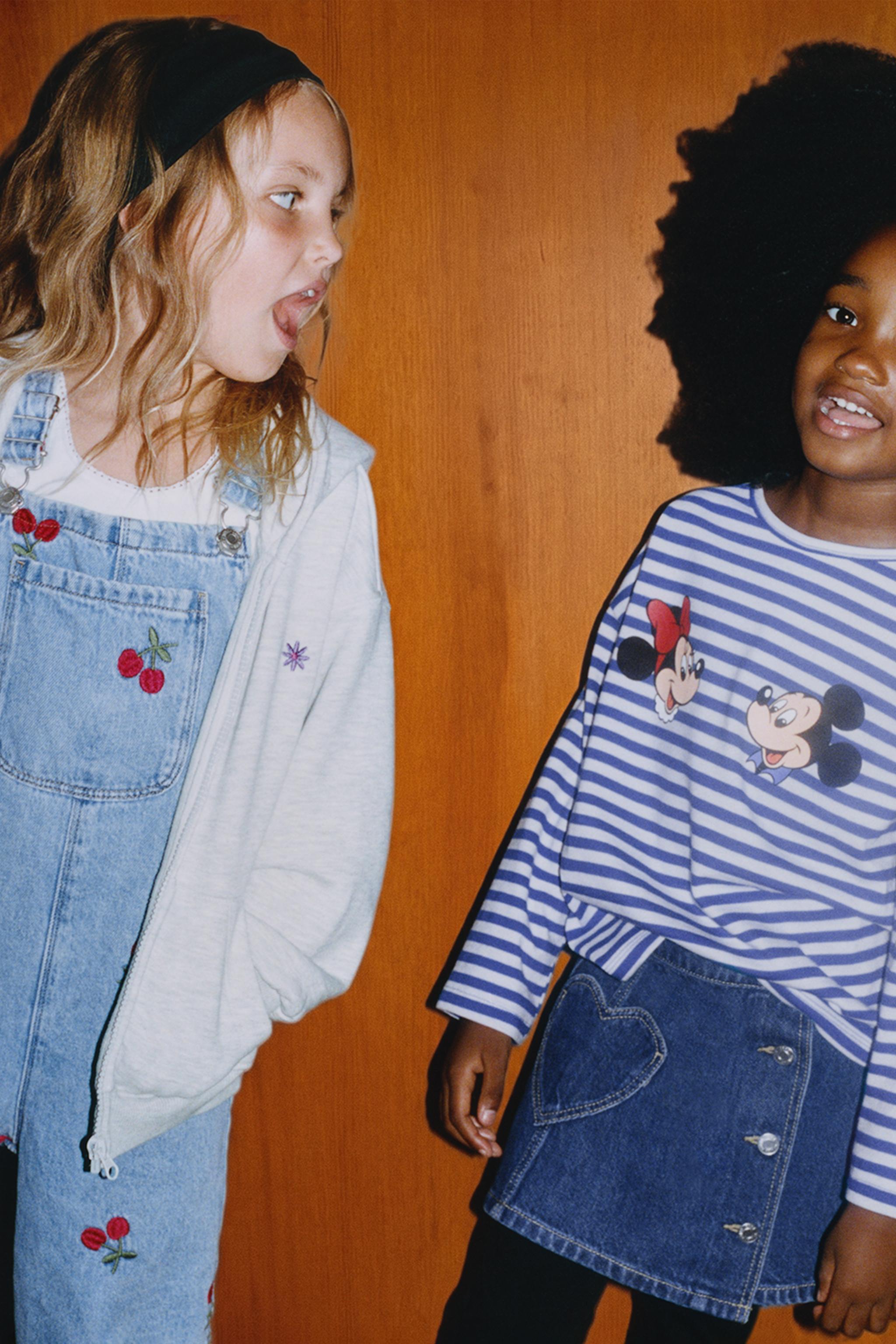 EMBROIDERED CHERRY DENIM OVERALLS — Blue