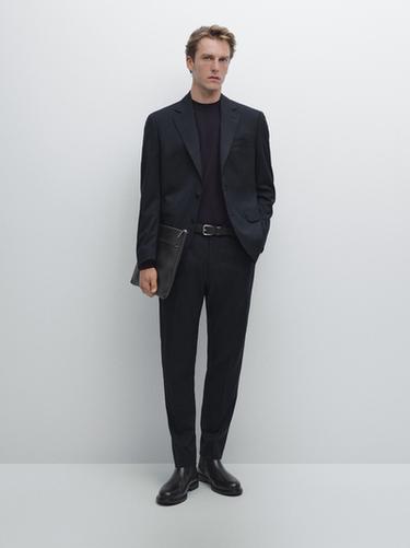 Pantalón traje pata de gallo - Marino de Zara
