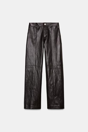 FAUX LEATHER STRAIGHT TROUSERS - Brown by Zara
