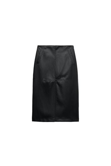 MIDI LEATHER EFFECT SKIRT - Black by Zara