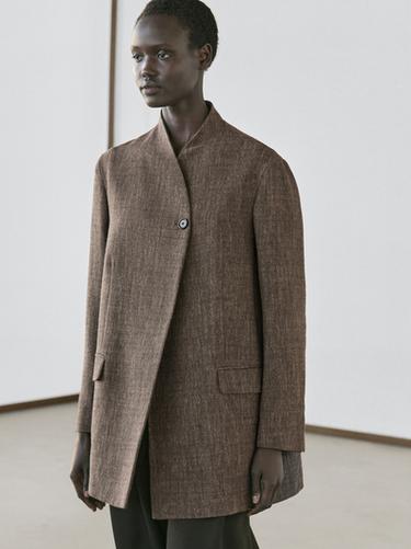 Zara Flecked wool blend coat with high collar - Brown