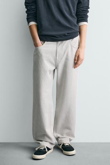 STRAIGHT-LEG JACQUARD TROUSERS - Grey by Zara