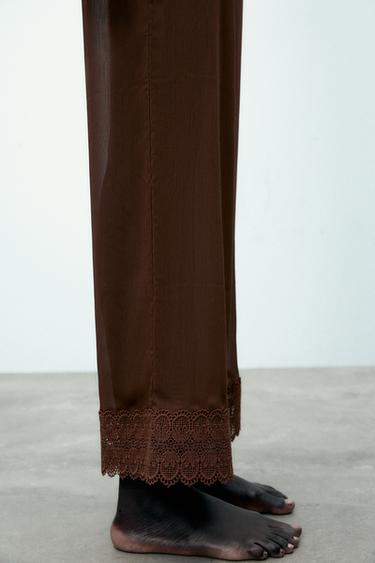 PANTALON FLUIDE DENTELLE - Marron de Zara - Image 1