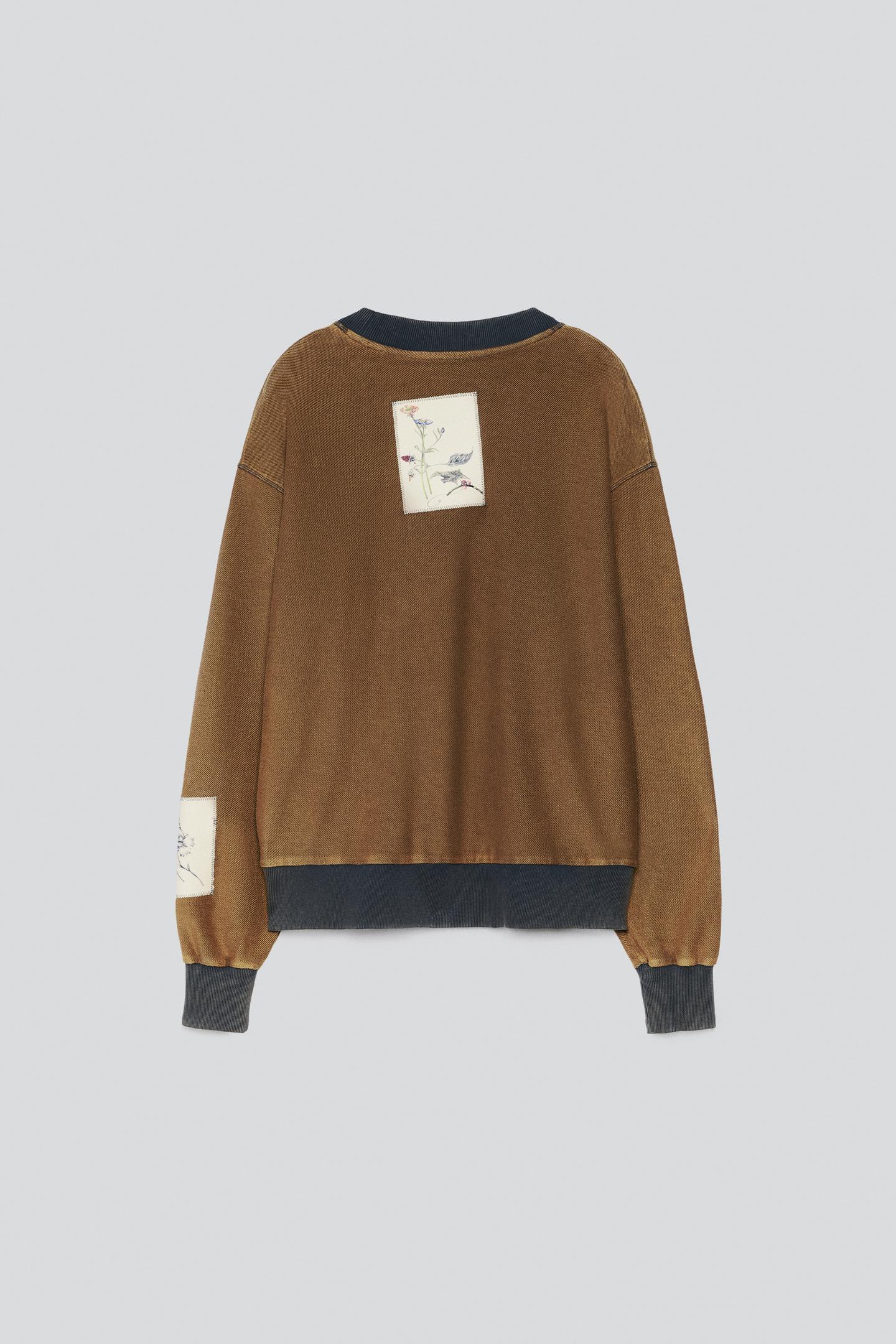 Мужская толстовка Zara Contrast Patch, цвет: Коричневый / Экрю — фото 4