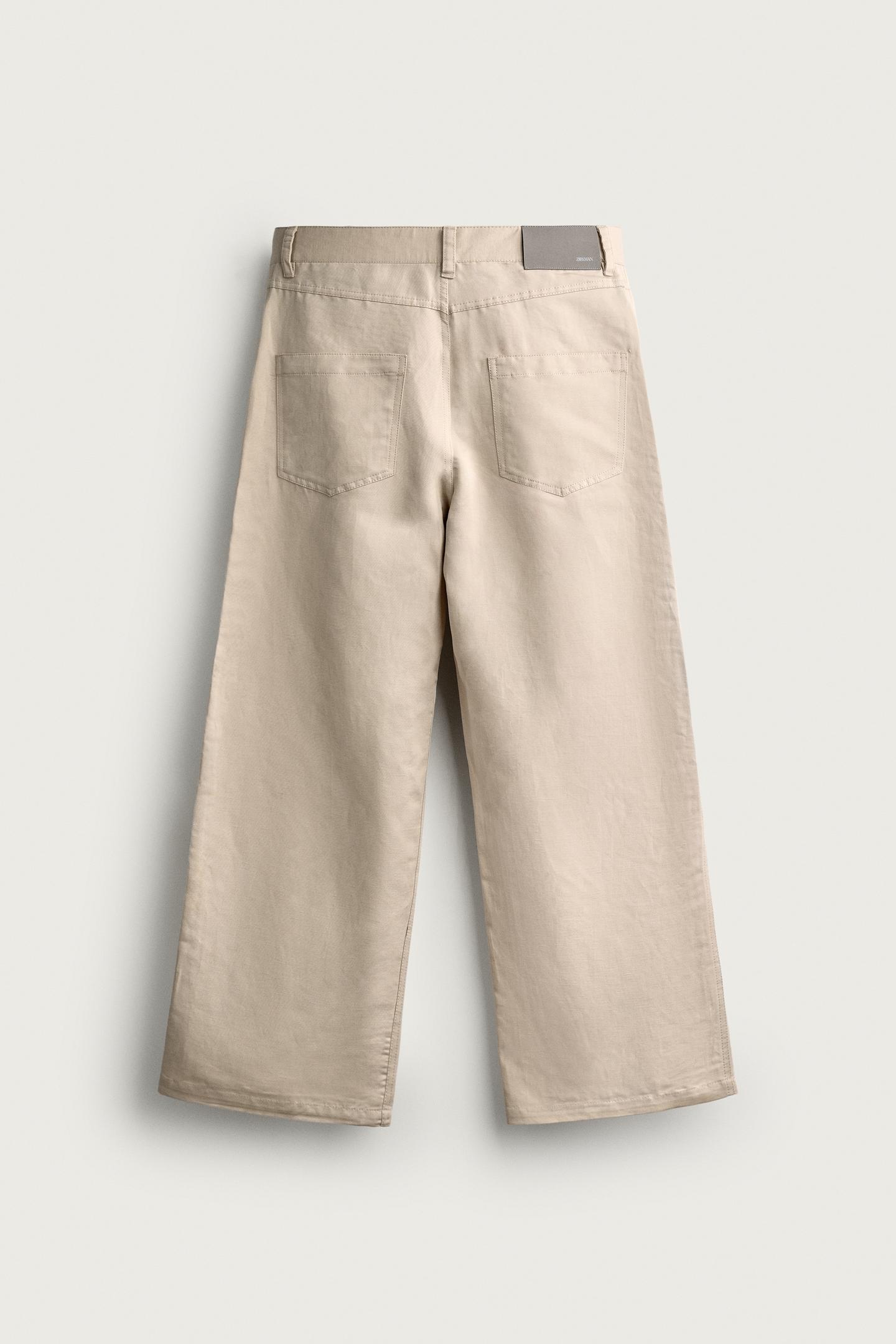 Мужские брюки Zara Cotton-Linen Relaxed Fit, цвет: Бежевый — фото 7