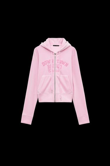 Zara VELVET HOODED JACKET - Pink - Image 0