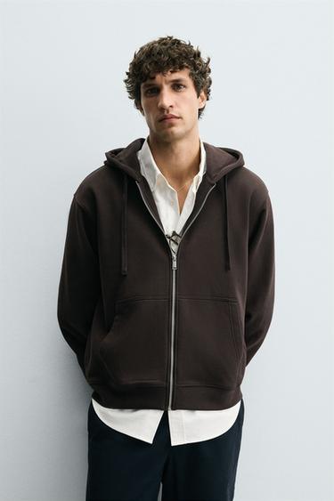 ZIP-UP HOODIE - Dark brown by Zara