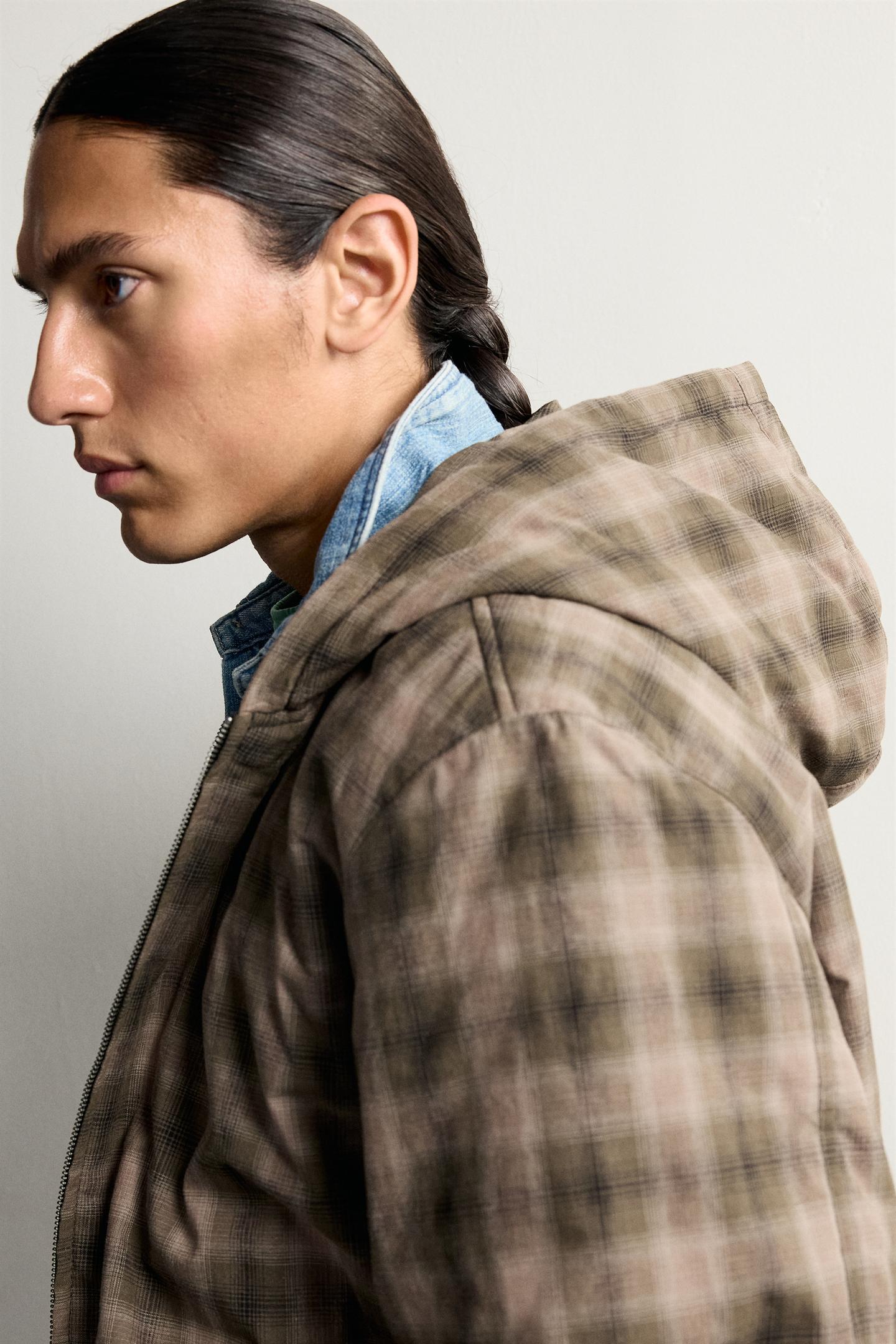 Мужская куртка Zara Quilted Check, цвет: Коричневый — фото 5