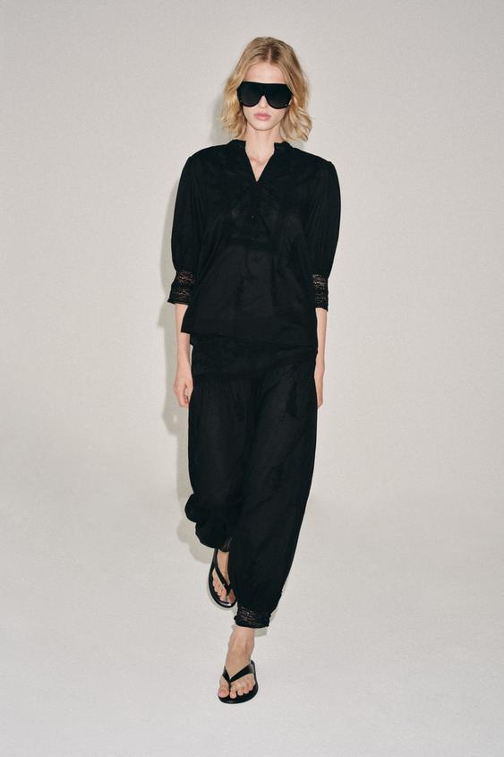 ZW COLLECTION EMBROIDERED SAROUEL TROUSERS - Black de Zara - Imagen 0