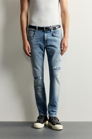 RIPPED SKINNY FIT JEANS - Light blue by Zara