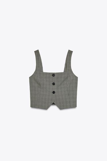 CHECK WAISTCOAT - Brown by Zara - Image 0