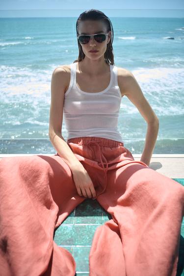 100% LINEN TROUSERS WITH VENTS ZW COLLECTION - Coral by Zara