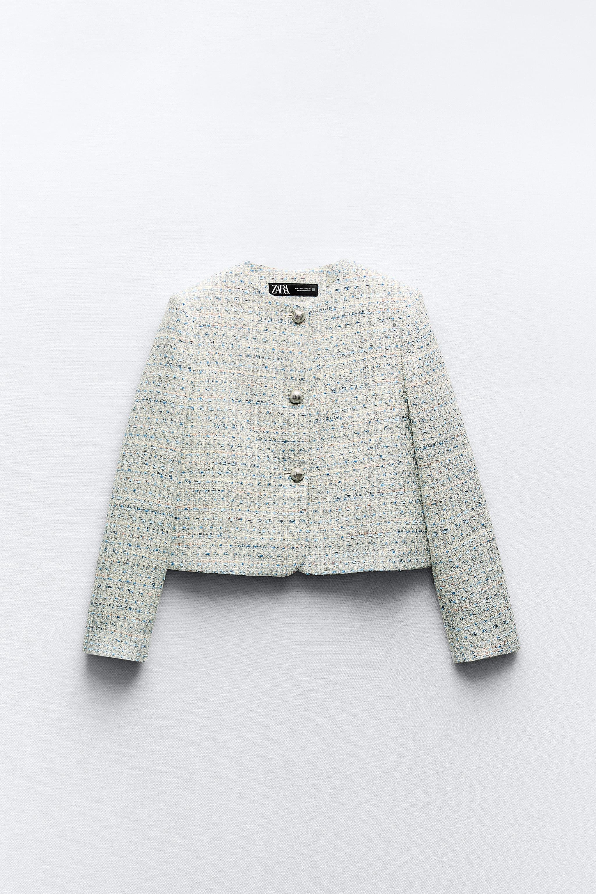 Zara tweed jacket with hot sale buttons