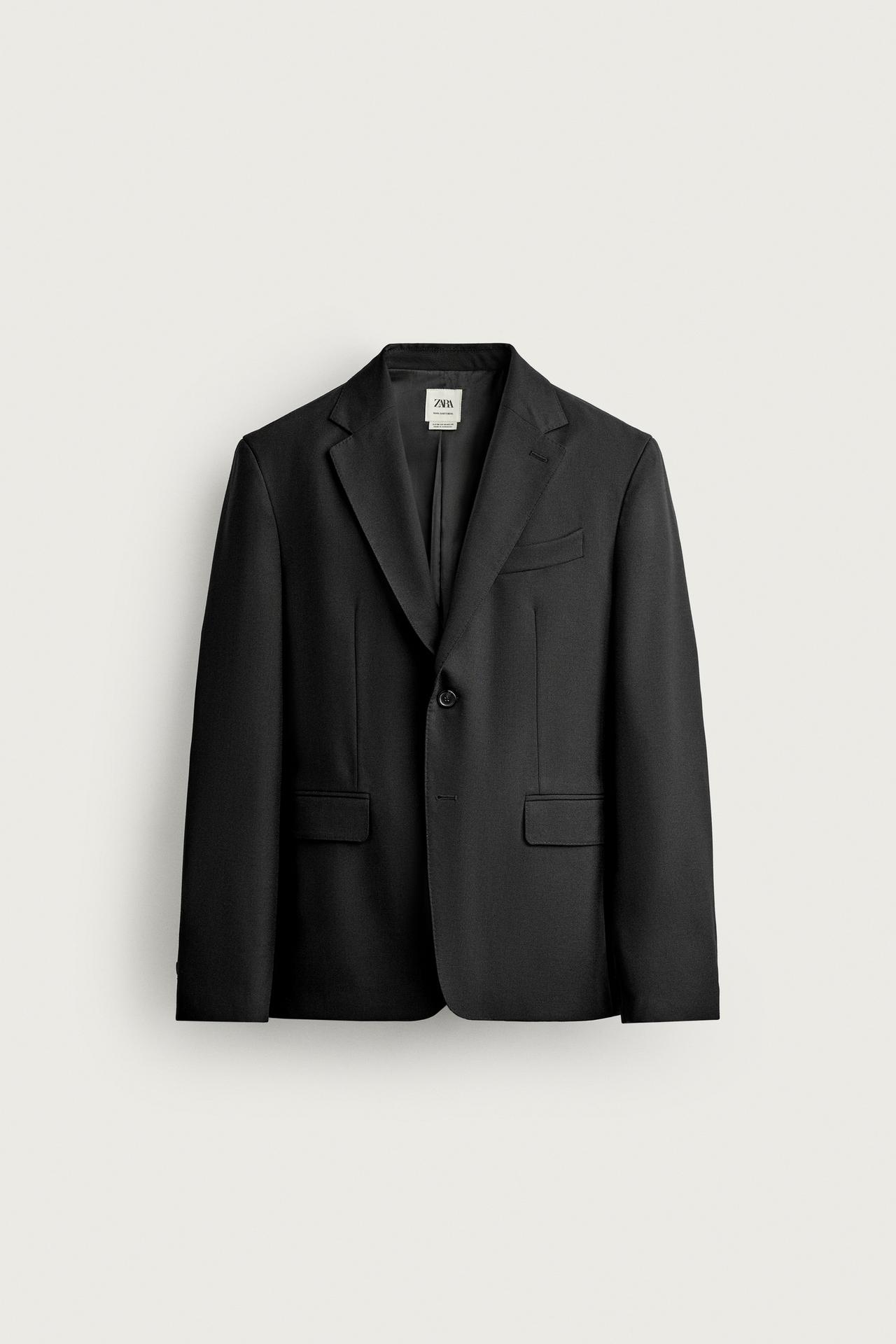 100% WOOL SUIT BLAZER — Black