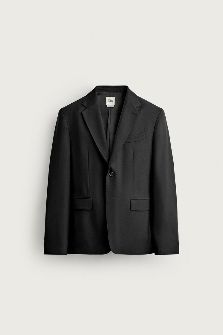 100% WOOL SUIT BLAZER — Black