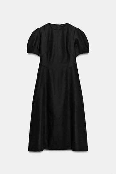 VESTIDO MIDI CON LINO ZW COLLECTION - Negro de Zara - Imagen 0