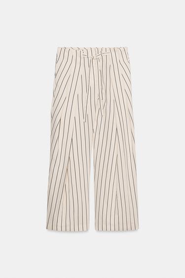 STRIPED PLEATED TROUSERS ZW COLLECTION - Ecru / Navy by Zara - Image 5