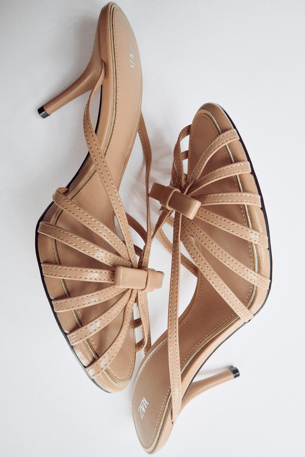 SUEDE BOW-DETAIL CAGE SANDALS — Beige