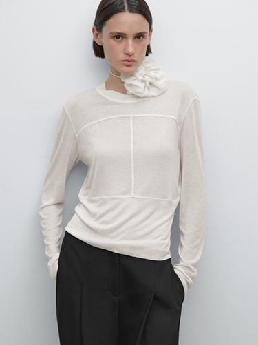 Zara Fine T-shirt with seam details - Studio - Ecru
