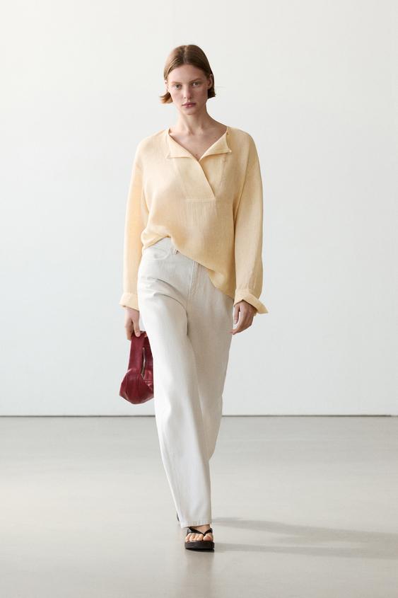 Flowing linen blouse with chest detail from Zara - $160