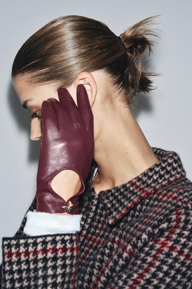 GANTS EN CUIR ARAIGNÉE - Bordeaux de Zara - Image 1