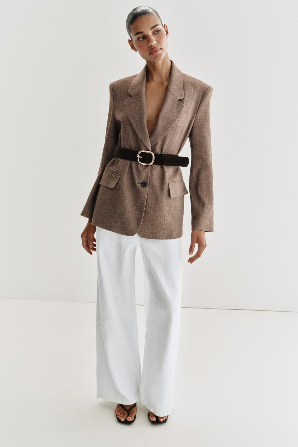 HERRINGBONE BELTED BLAZER - image 2